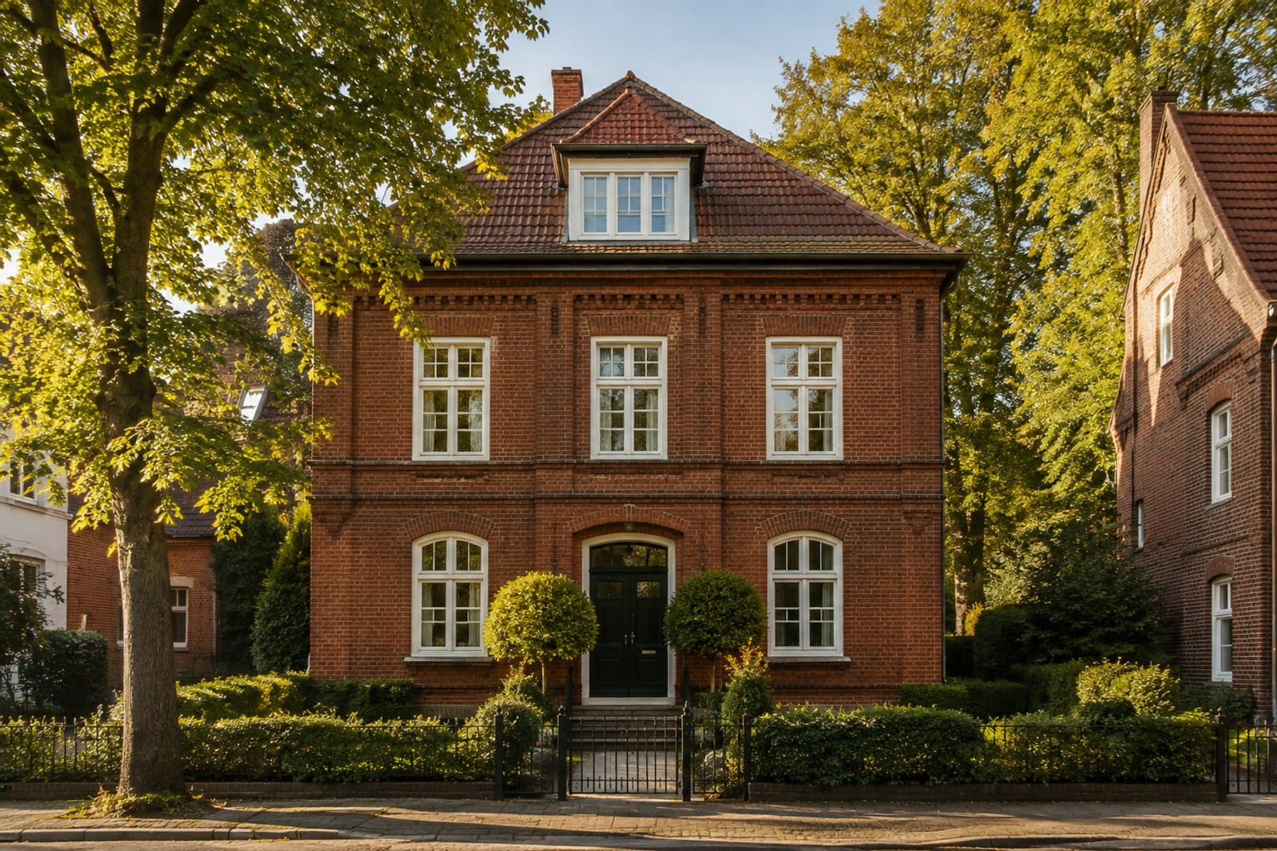 Rotklinker-Stadtvilla mit Vorgarten im Roten Feld
